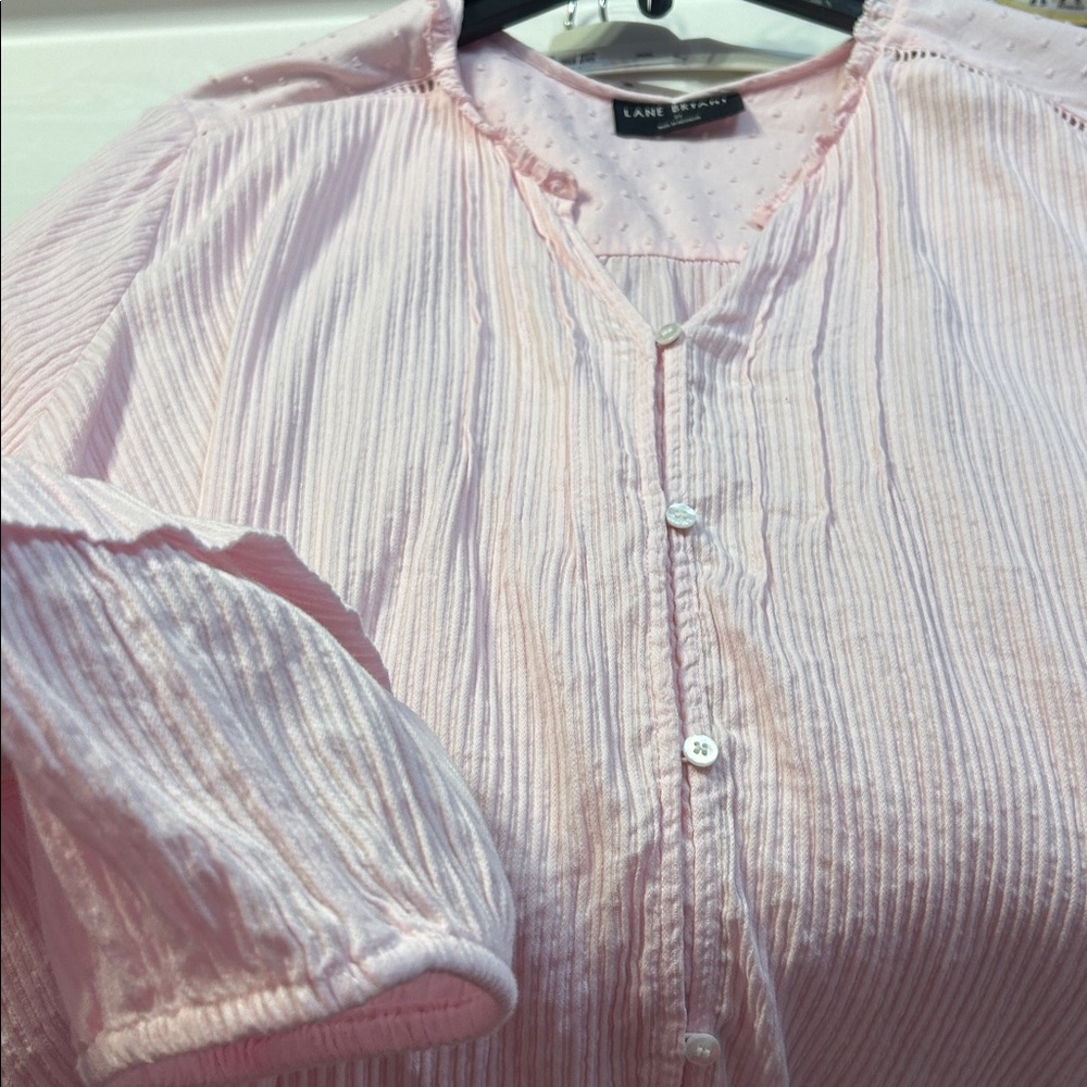 Lane Bryant Light Pink Striped Button-Down Shirt